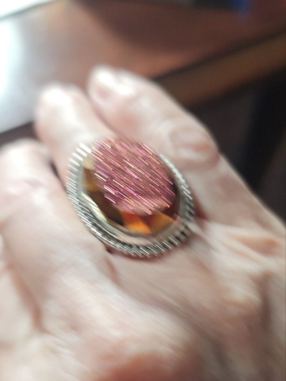HSN 925 Sparkling Pink Druzy Oval Statement Ring with Amber Facet NWT